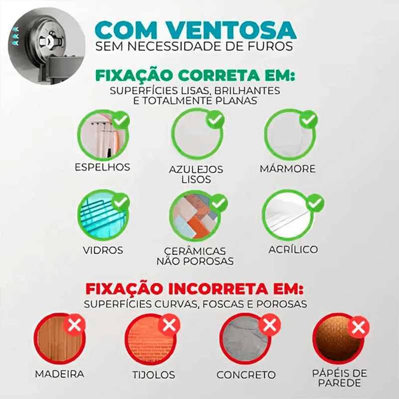 Cabideiro Varal Retrátil Sem Furos 360º HDP | Fixação com Ventosa para Lavanderia e Banheiro