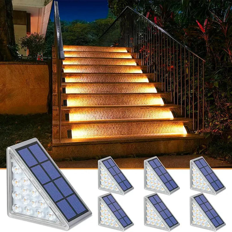 Luminária Triangular de LED Solar à Prova d'Água para Escadas Externas | Iluminação Segura e Elegante