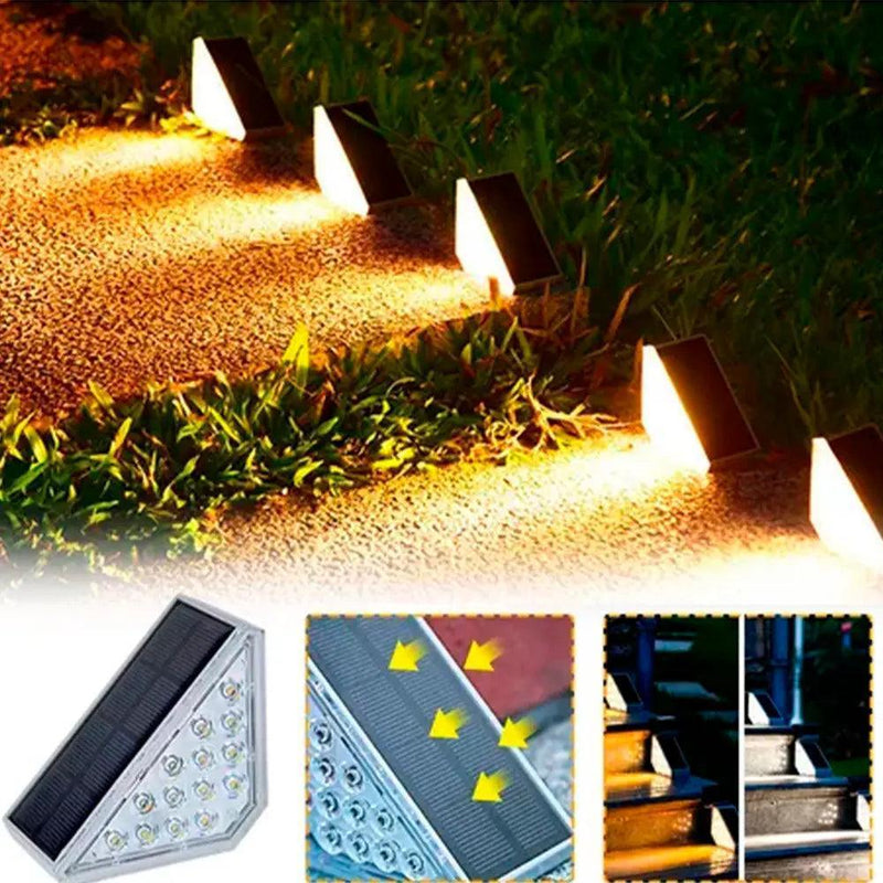 Luminária Triangular de LED Solar à Prova d'Água para Escadas Externas | Iluminação Segura e Elegante