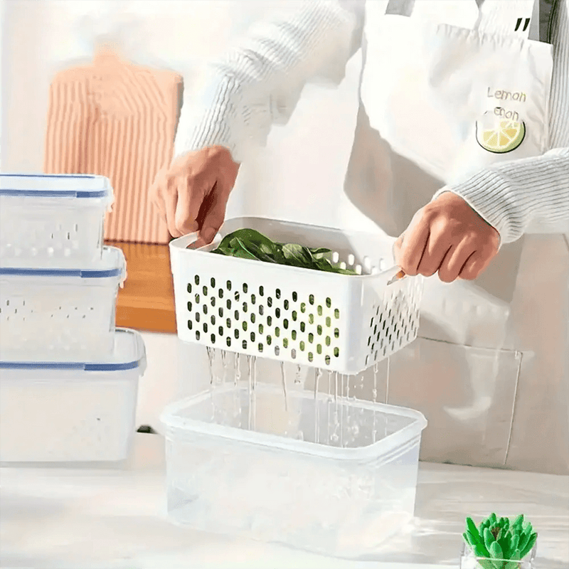 Caixa Organizadora para Geladeira com Cesta de Drenagem HDP - Ideal para Frutas, Legumes e Despensa