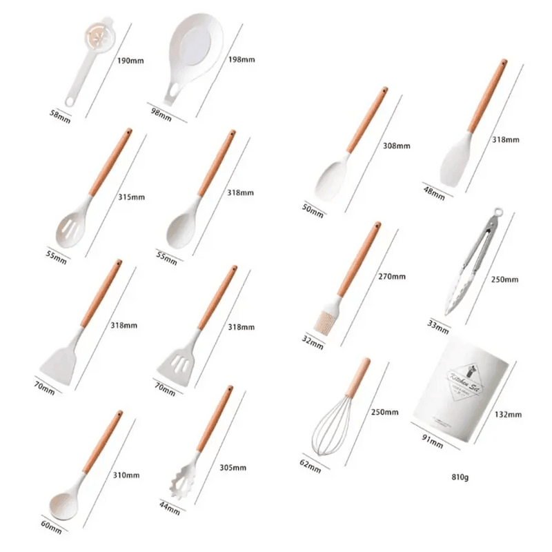 Kit Utensílios de Cozinha 14 Peças Silicone Com Organizador HDP