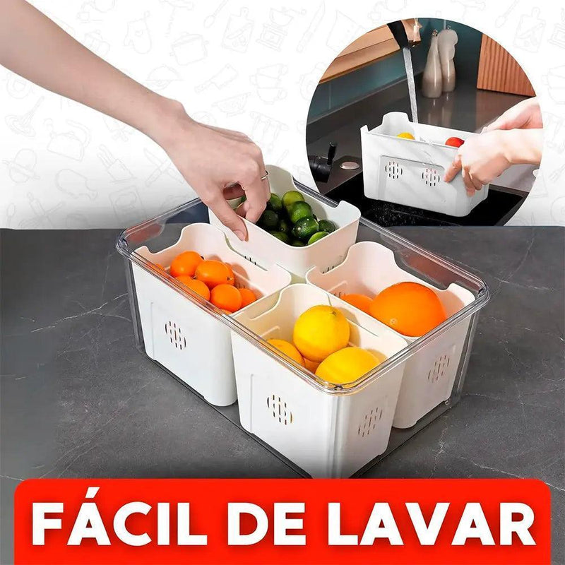 Pote Organizador Hermético Multiuso de Geladeira com Divisórias para Alimentos HDP - Frescor e Organização Garantidos