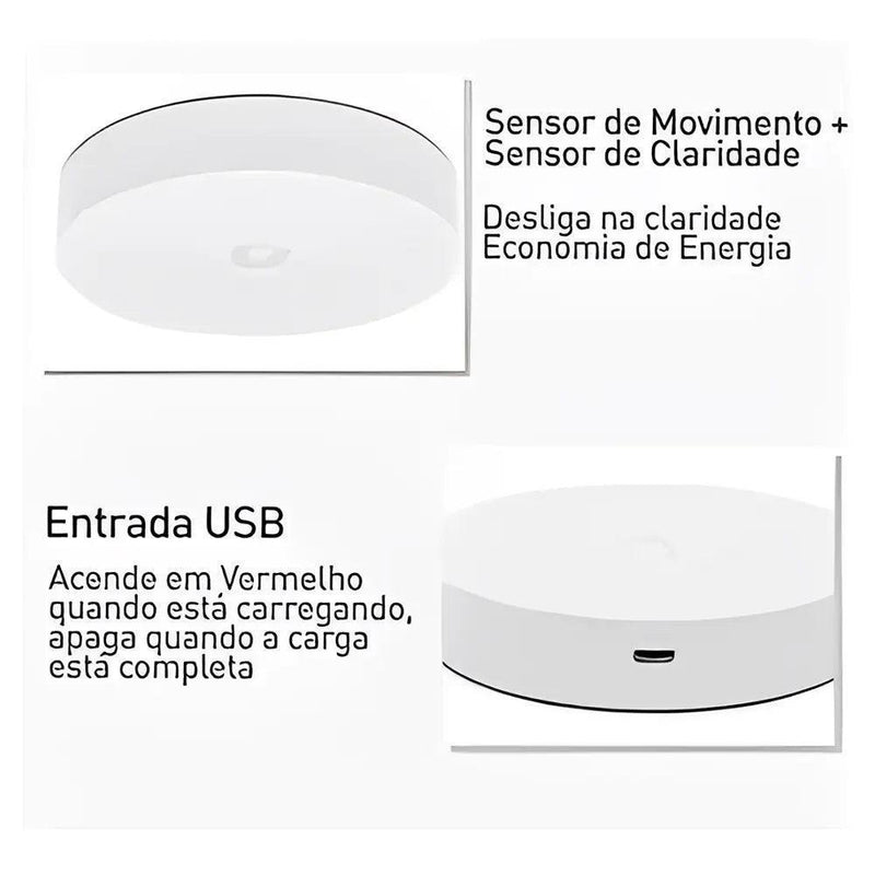 Luminária LED Sem Fio com Sensor de Movimento HDP - USB Recarregável, Luz Fria e Quente