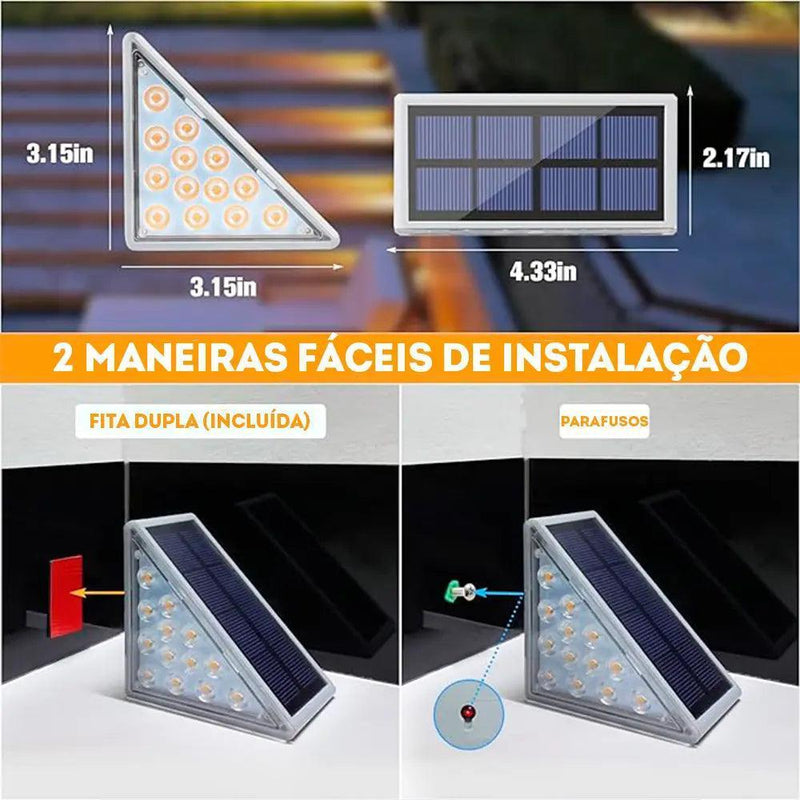 Luminária Triangular de LED Solar à Prova d'Água para Escadas Externas | Iluminação Segura e Elegante