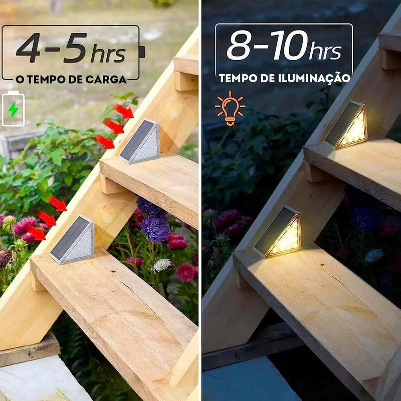 Luminária Triangular de LED Solar à Prova d'Água para Escadas Externas | Iluminação Segura e Elegante