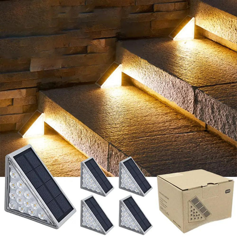 Luminária Triangular de LED Solar à Prova d'Água para Escadas Externas | Iluminação Segura e Elegante