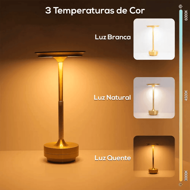 Luminária de Mesa LED Sem Fio Metal Recarregável - HDP